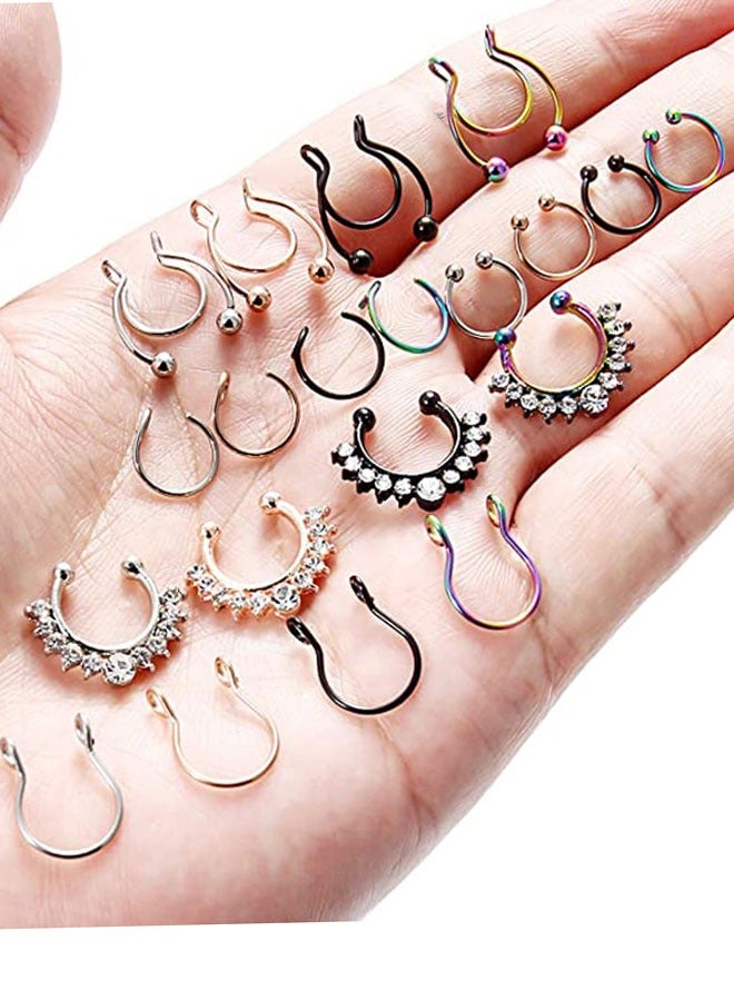 HAWAWA Fake Septum Nose Hoop Rings Stainless Steel Faux Lip Ear Nose Septum Ring Non Piercing Clip On Nose Hoop Rings Body Piercing Jewelry 20PCS  - Image 5