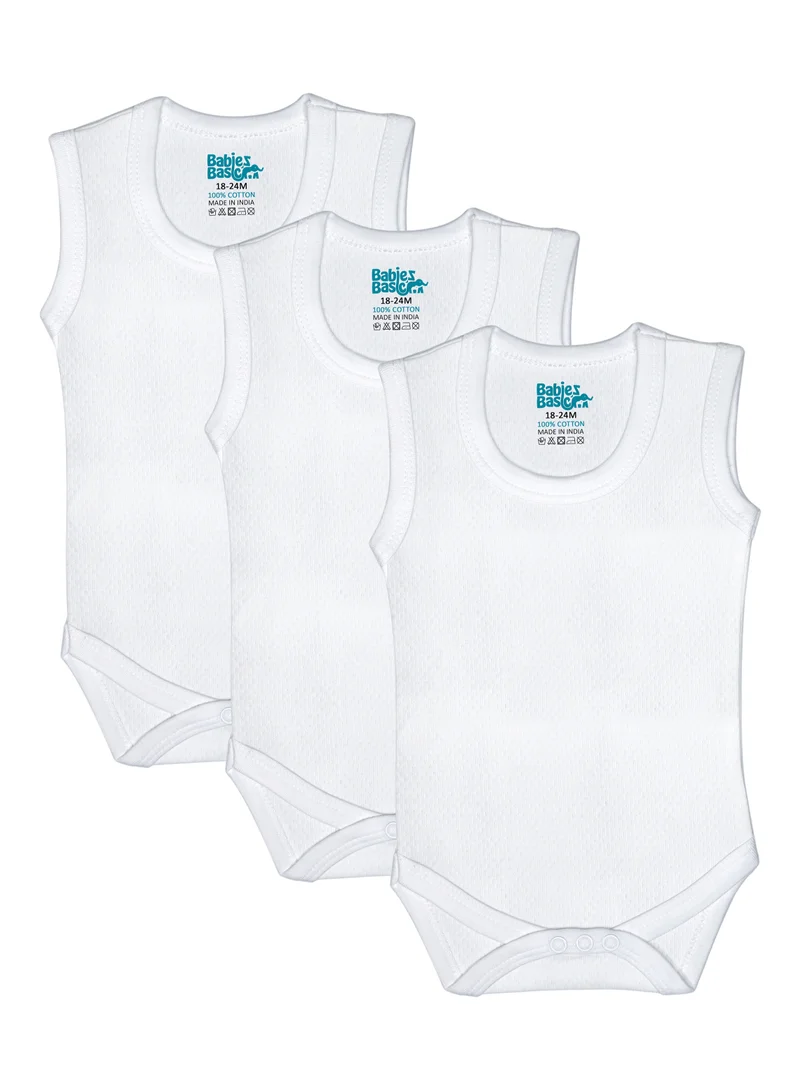 Babies Basic BabiesBasic Super Combed Cotton, Sleeveless Printed Bodysuit, for New Born to 24months. Set of 3, White