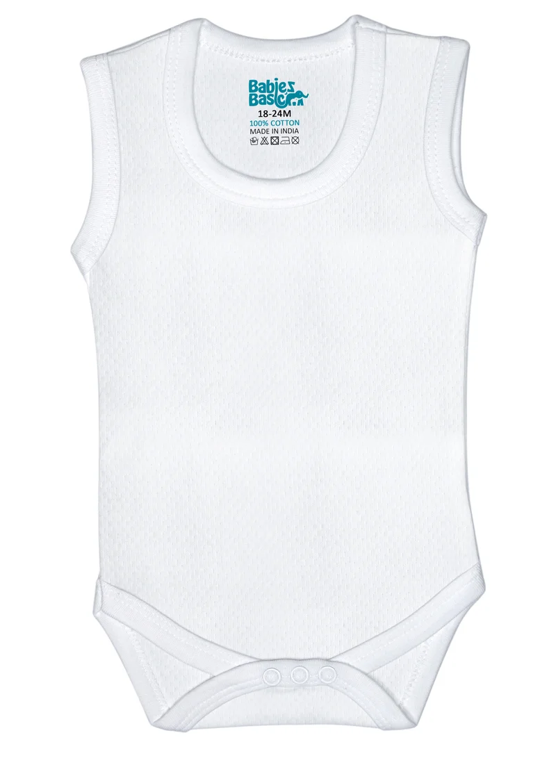 Babies Basic BabiesBasic Super Combed Cotton, Sleeveless Printed Bodysuit, for New Born to 24months. Set of 3, White