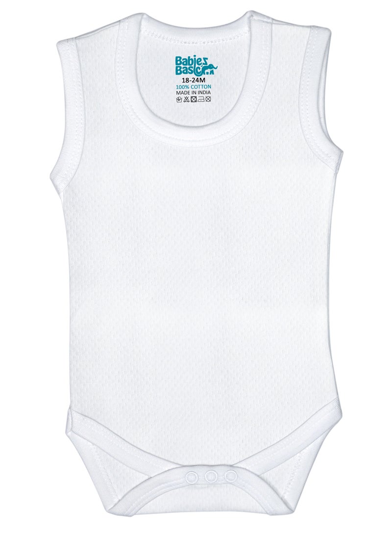 Babies Basic BabiesBasic Super Combed Cotton, Sleeveless Printed Bodysuit, for New Born to 24months. Set of 3, White - Image 2