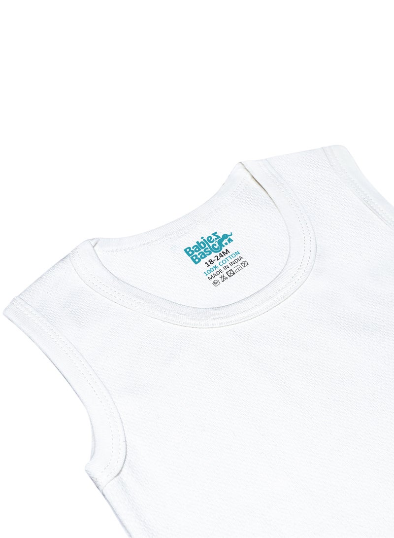 Babies Basic BabiesBasic Super Combed Cotton, Sleeveless Printed Bodysuit, for New Born to 24months. Set of 3, White - Image 3