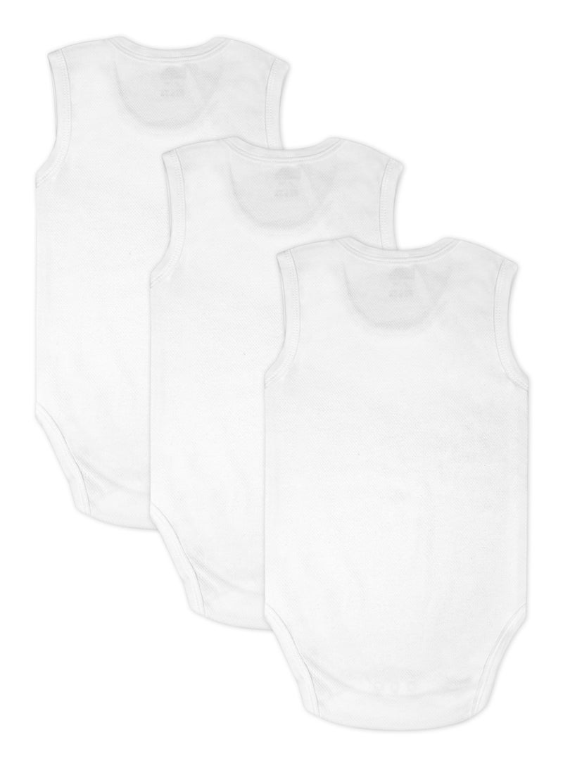 Babies Basic BabiesBasic Super Combed Cotton, Sleeveless Printed Bodysuit, for New Born to 24months. Set of 3, White - Image 5