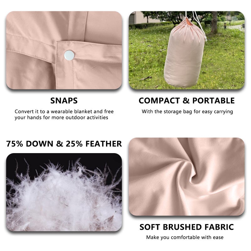 zzlamb Portable & Lightweight Camping Blanket for Kids, Soft Duck Down Throw Travel Blanket 650 Fill Power, Compact Warm Down Lap Quilt for Airplane Car RV Picnic Backpacking, 35''x59'' Cherry Pink - Image 4
