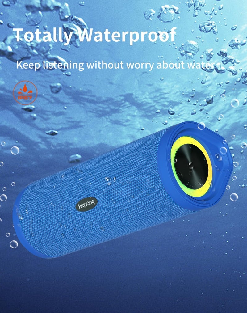 HEYSONG Portable Bluetooth Speaker, Waterproof Wireless Outdoor Speakers with LED Light, Enhanced Bass, IPX7 Floating, 40H Play, TF Card, True Wireless Stereo for Party, Shower, Gifts for Men - Blue - Image 2
