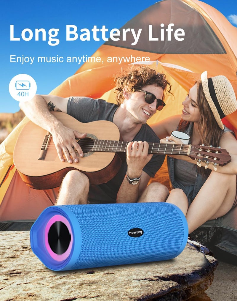 HEYSONG Portable Bluetooth Speaker, Waterproof Wireless Outdoor Speakers with LED Light, Enhanced Bass, IPX7 Floating, 40H Play, TF Card, True Wireless Stereo for Party, Shower, Gifts for Men - Blue - Image 4