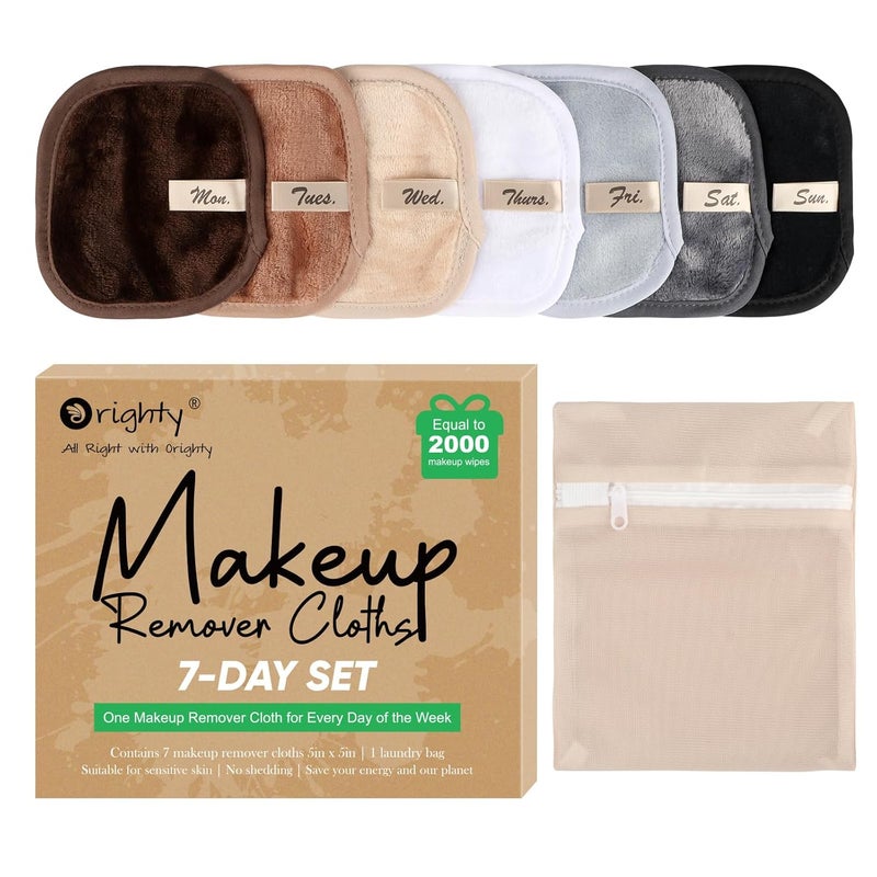 Orighty Makeup Remover Cloths 7Day Set Premium  Reusable Makeup Remover Pads Erase Makeup With Just Water Makeup Set For Eyes Lips Foundation and more Ideal Choice For Women Neutrals