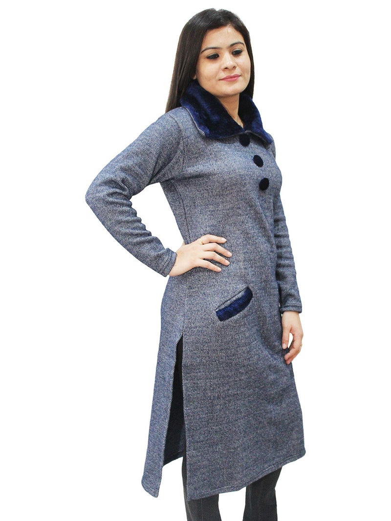 Matelco Women's Wool Straight Kurti for Winters (Ad04Caz45_Black_Parent). (2XL, Navy), Straight Fit - Image 2