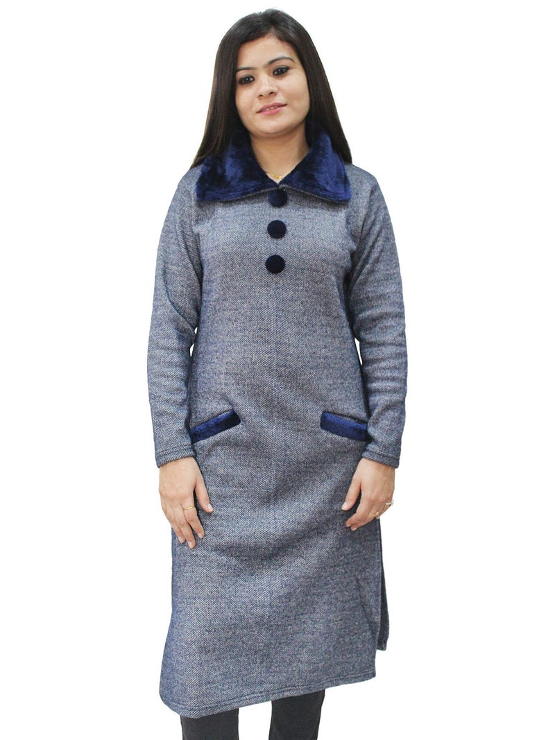 Matelco Women's Wool Straight Kurti for Winters (Ad04Caz45_Black_Parent). (2XL, Navy), Straight Fit - Image 1