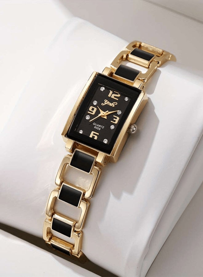 Women's Rectangular Watches Vintage Dress Analog Quartz Ladies Ceramic Bangle Bracelet Gold Tone Jewelry Watches for Women Ladies Set - Image 1