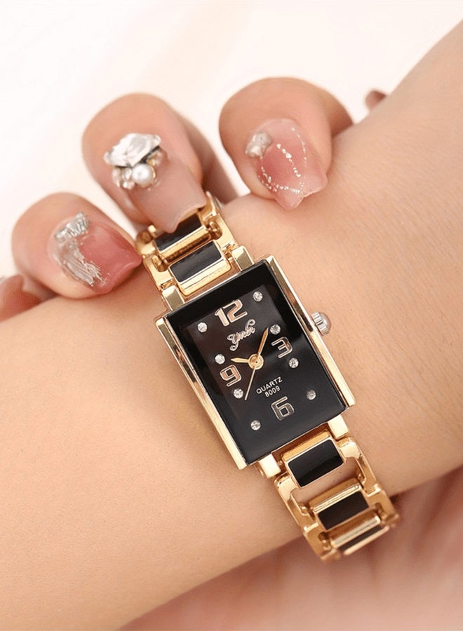 Women's Rectangular Watches Vintage Dress Analog Quartz Ladies Ceramic Bangle Bracelet Gold Tone Jewelry Watches for Women Ladies Set - Image 3