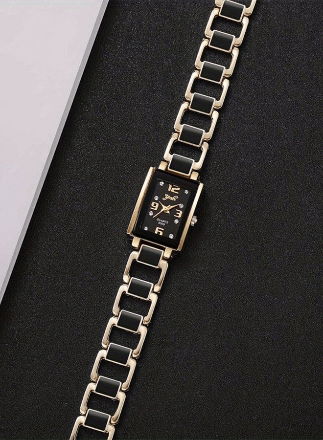 Women's Rectangular Watches Vintage Dress Analog Quartz Ladies Ceramic Bangle Bracelet Gold Tone Jewelry Watches for Women Ladies Set - Image 5