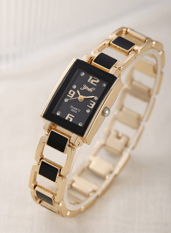 Women's Rectangular Watches Vintage Dress Analog Quartz Ladies Ceramic Bangle Bracelet Gold Tone Jewelry Watches for Women Ladies Set - Image 2