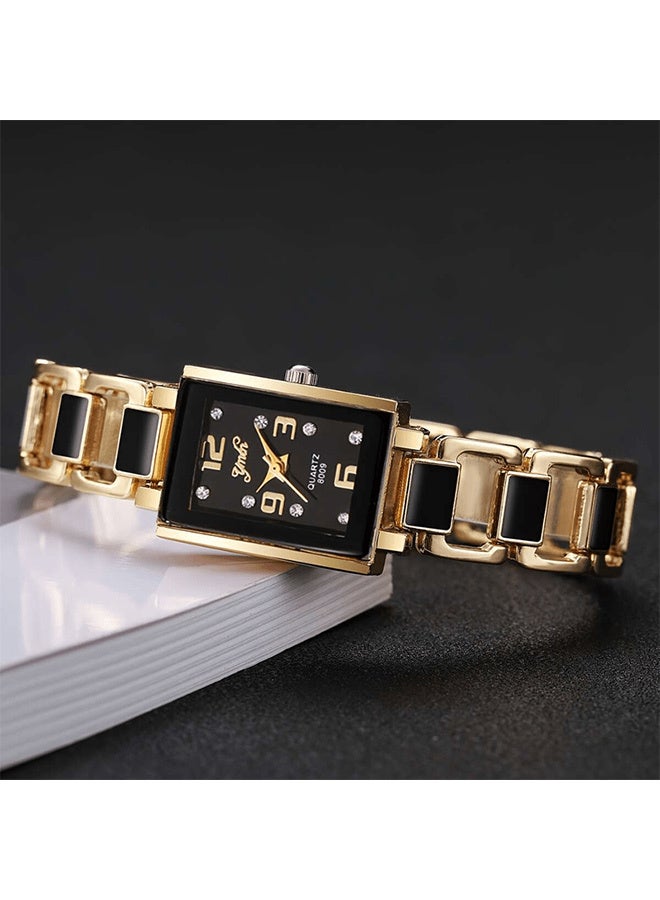 Women's Rectangular Watches Vintage Dress Analog Quartz Ladies Ceramic Bangle Bracelet Gold Tone Jewelry Watches for Women Ladies Set - Image 4