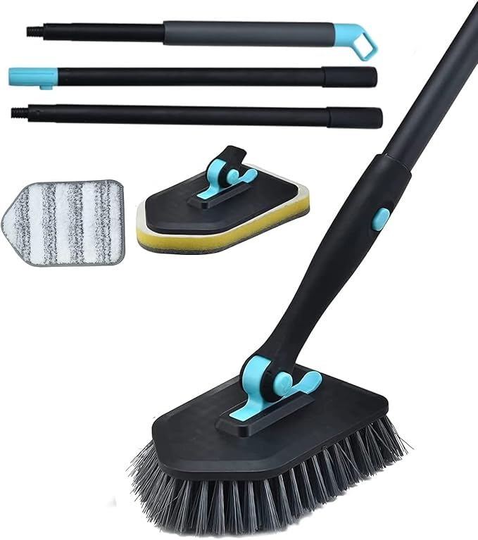 IGNOTI 3 in 1 Shower Cleaning Brush - 180° Rotatable Bathroom Cleaning Brush with 50 inch Long Handle, Scrubber Brush Cleaner Tool for Shower Bathtub Tile Wall Floor Cleaning - Image 1
