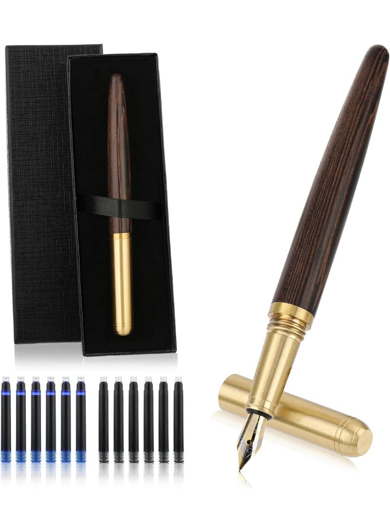 مجموعة من أقلام الخشب المصنوعة باليد ، أقلام الخشب الفاخرة العتيقة 0.5mm قلم كتابة سلس مع 12 حبرًا بالحبر 2.6 مم وصندوق هدايا لكتابة مذكرات اللوازم - Image 1