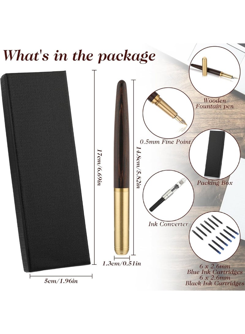 مجموعة من أقلام الخشب المصنوعة باليد ، أقلام الخشب الفاخرة العتيقة 0.5mm قلم كتابة سلس مع 12 حبرًا بالحبر 2.6 مم وصندوق هدايا لكتابة مذكرات اللوازم - Image 2