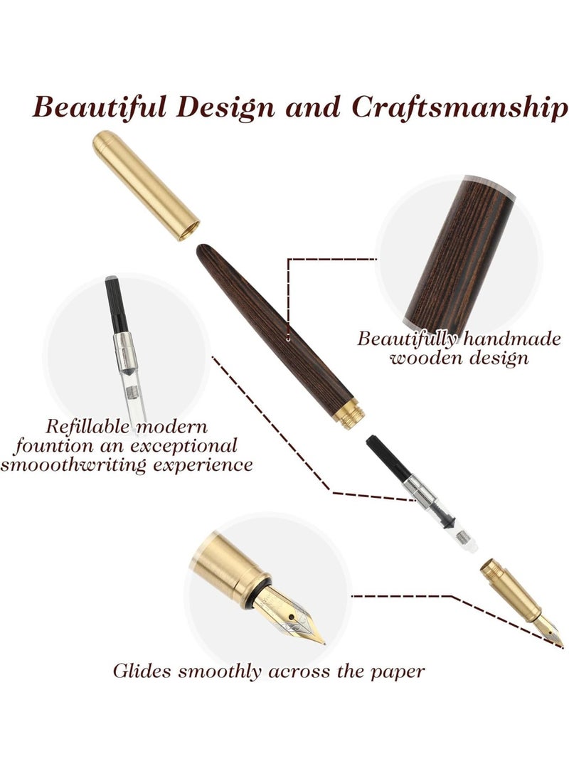 مجموعة من أقلام الخشب المصنوعة باليد ، أقلام الخشب الفاخرة العتيقة 0.5mm قلم كتابة سلس مع 12 حبرًا بالحبر 2.6 مم وصندوق هدايا لكتابة مذكرات اللوازم - Image 4