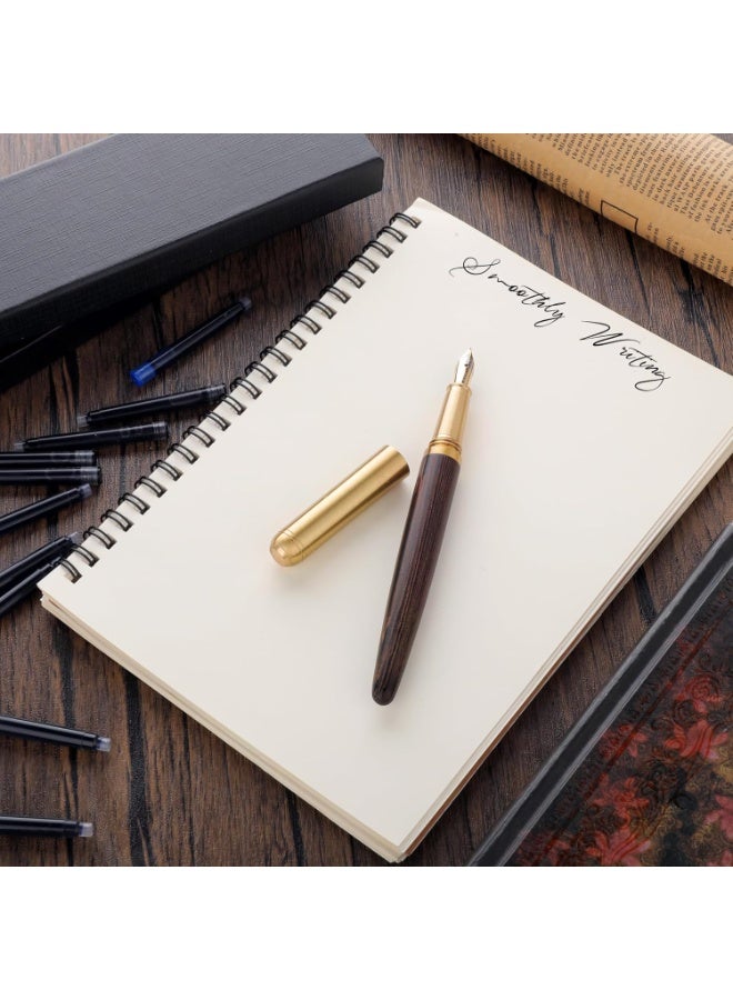 مجموعة من أقلام الخشب المصنوعة باليد ، أقلام الخشب الفاخرة العتيقة 0.5mm قلم كتابة سلس مع 12 حبرًا بالحبر 2.6 مم وصندوق هدايا لكتابة مذكرات اللوازم - Image 5