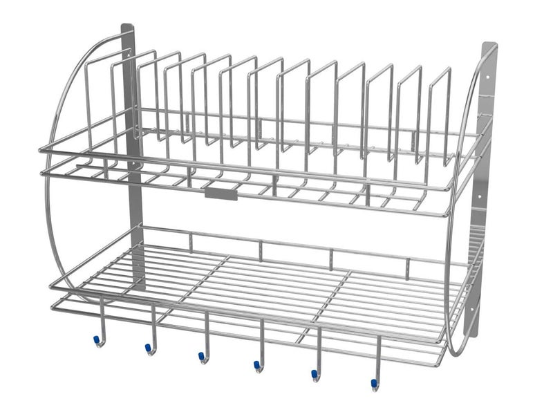 Kavid 2 Layer Wall Hanging Stainless Steel Plate Rack Dish Stand Utensil Chrome PlatedSilver - Image 2