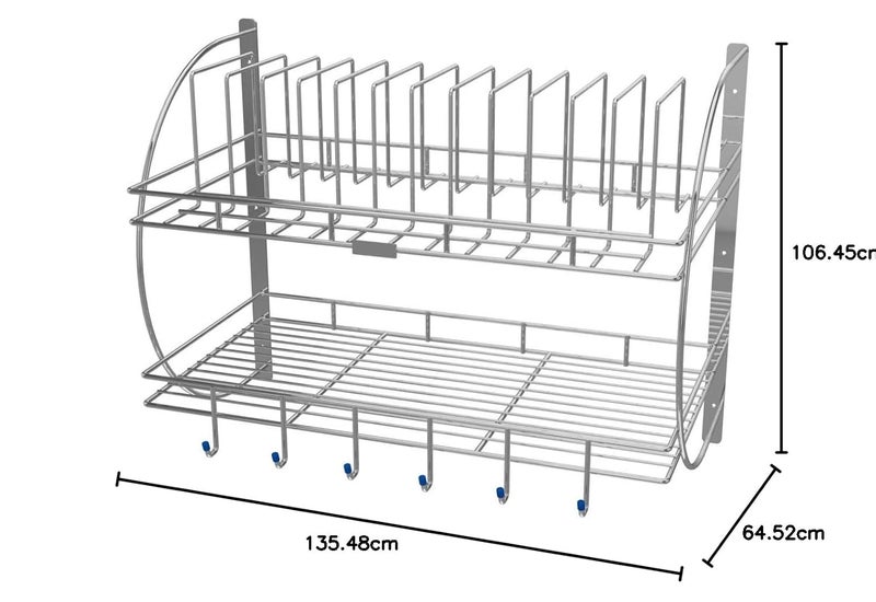 Kavid 2 Layer Wall Hanging Stainless Steel Plate Rack Dish Stand Utensil Chrome PlatedSilver - Image 3
