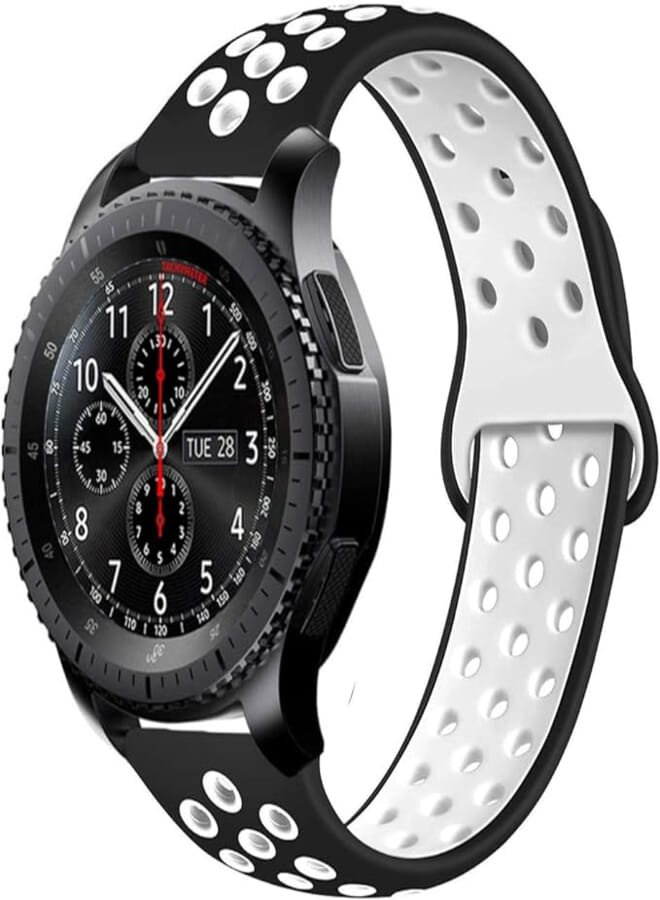 OR 22mm Silicone Watch Strap Replacement for Samsung Gear S3 Frontier Classic/Galaxy Watch 46mm Quick Release Sport Band Compatible with Huawei Watch GT/Ticwatch Pro -Black/White, 22mm, Plastic, Agate