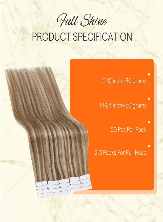 Fshine Full Shine Hair Extensions Tape in 20 Inch Tape in Extensions Human Hair Color 10 Highlights 613 Blonde Invisible Tape Ins Human Hair Extensions 20PCS 50g Extensions for Women Real Hair - Image 3
