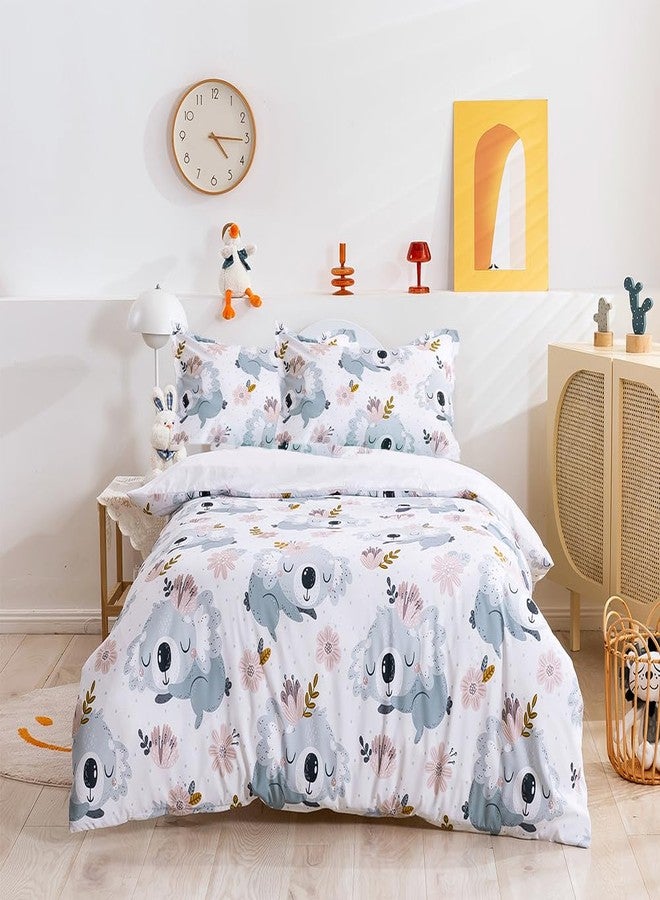 BESTDESIL Duvet Cover for Kids Teens, 3 Pieces Soft Cartoon Comforter Cover with Zipper Closure, Kids Bedding Set with Cute Koala Pattern,Queen Size - Image 1