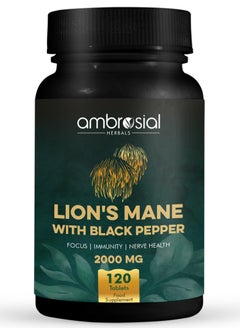 ambrosial Ambrosial Lion's Mane with Black Pepper - 2000 mg - Enhances Focus, Boosts Immunity, and Supports Nerve Health - Highly Absorbent 100% Organic Lion's Mane Extract - 120 Tablets  - Image 1