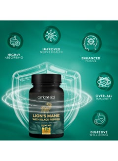 ambrosial Ambrosial Lion's Mane with Black Pepper - 2000 mg - Enhances Focus, Boosts Immunity, and Supports Nerve Health - Highly Absorbent 100% Organic Lion's Mane Extract - 120 Tablets  - Image 2
