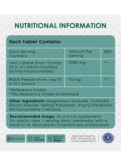 ambrosial Ambrosial Lion's Mane with Black Pepper - 2000 mg - Enhances Focus, Boosts Immunity, and Supports Nerve Health - Highly Absorbent 100% Organic Lion's Mane Extract - 120 Tablets  - Image 5