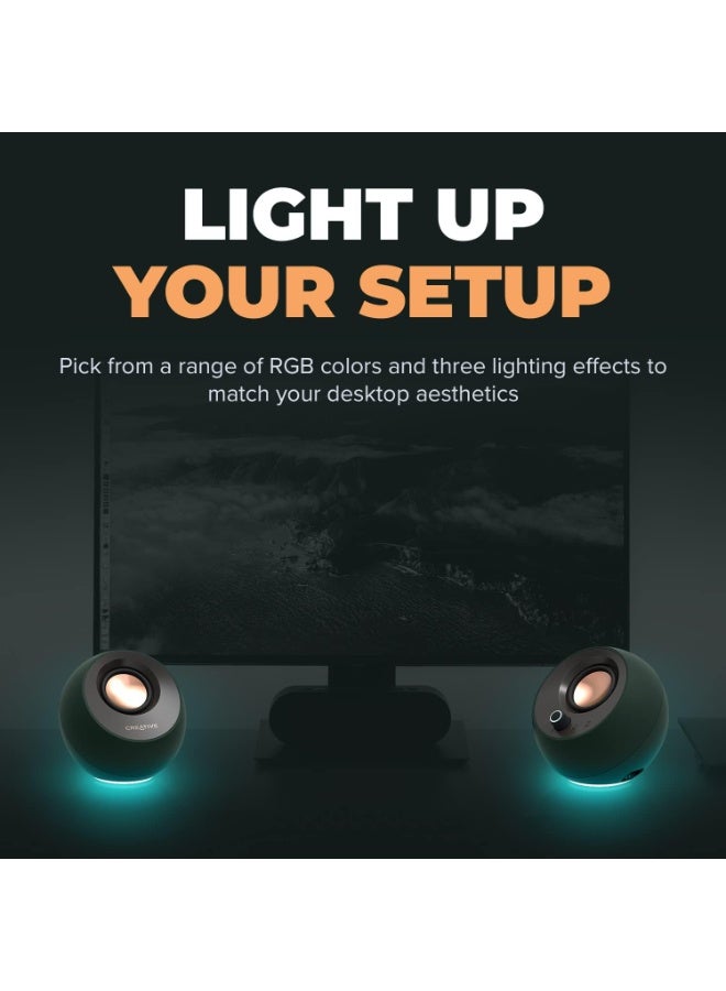 كريتيف مكبرات صوت Creative Pebble Pro Minimalist 2.0 للكمبيوتر بمنفذ USB-C وتقنية Bluetooth 5.3 مع إضاءة RGB قابلة للتخصيص، وصوت محادثة واضح وتقنية Bass Flex، وصوت عبر USB ومنفذ سماعة رأس، متوافقة مع أجهزة PC وMac (أسود) - Image 2