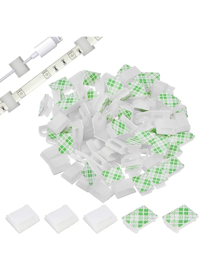 PROMASS promass Light Strip Mounting Clips,100 PCS Self Adhesive Led Strip Light Connectors Office Wall Durable Wire Cable Management Clips 10MM Lights Strip Fix Clips for Home,Party,Wall,Car Organizer-White  - Image 1
