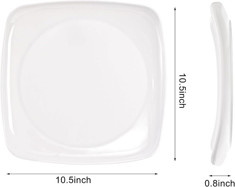 Fasmov 6 Pack 105 Melamine Sqaure Dinner Plates Unbreakable Serving Dishes Modern Square Dinnerware Square Serving Plate for Steak Pasta Fruit Salad Snacks Pizza Appetizer Plates White - Image 2