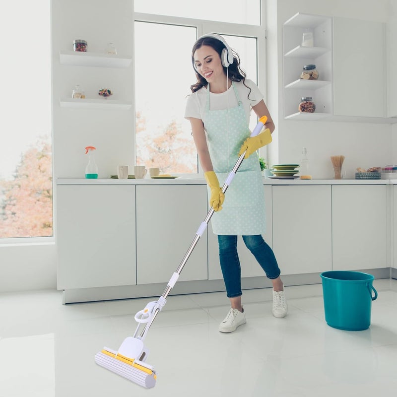 Kiwilon Big Sponge Mop for Floor Cleaning Stainless Steel Butterfly mop for Cleaning Floor PVA Sponge Mop Stick for Bathroom Cleaning - Image 2