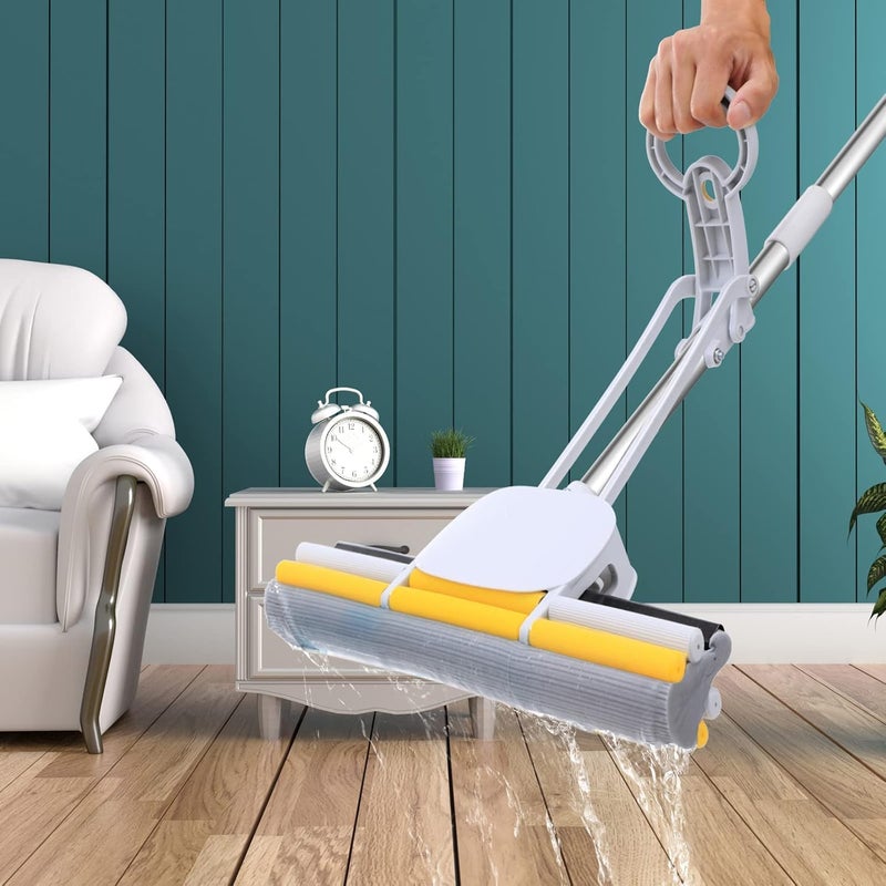 Kiwilon Big Sponge Mop for Floor Cleaning Stainless Steel Butterfly mop for Cleaning Floor PVA Sponge Mop Stick for Bathroom Cleaning - Image 3