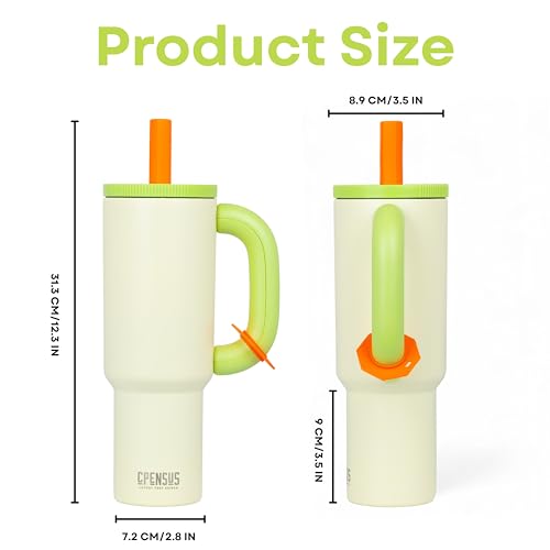 CPENSUS 1200ML Stainless Steel Tumbler with Lid and Straw, Hot and Cold with Handle, 100% Leak Proof Mug Cupholder for Travelling, Gym (Cream + Green) - Image 2