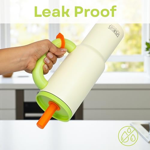 CPENSUS 1200ML Stainless Steel Tumbler with Lid and Straw, Hot and Cold with Handle, 100% Leak Proof Mug Cupholder for Travelling, Gym (Cream + Green) - Image 5