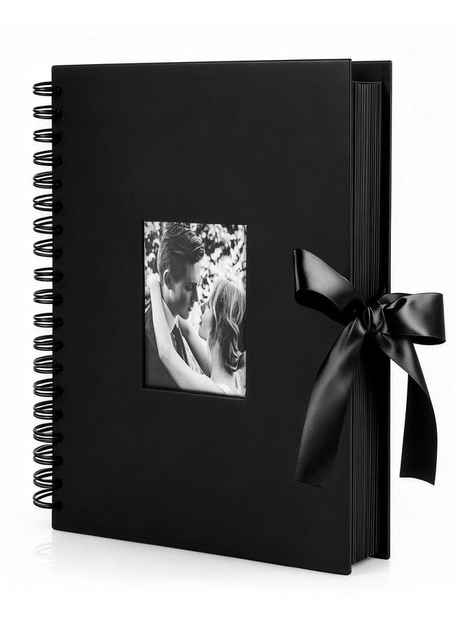 INNOCHEER Photo Album - Self Adhesive 80 Black Pages, Large Scrap Book Wedding Guest Book for DIY Anniversary Travel Memory Scrapbooking (Black 10X10) - Image 1