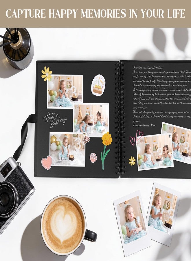 INNOCHEER Photo Album - Self Adhesive 80 Black Pages, Large Scrap Book Wedding Guest Book for DIY Anniversary Travel Memory Scrapbooking (Black 10X10) - Image 5