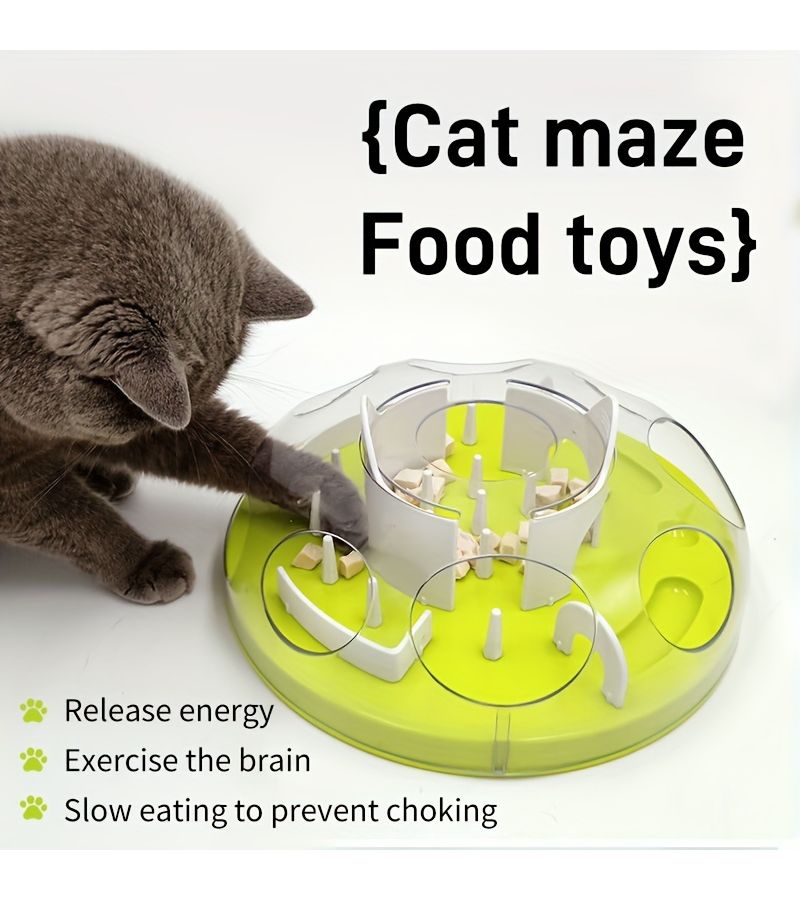 Green Slow Feeder Maze Bowl For Pet Cats Toy To Keep Entertained Prevent Choking - Image 1