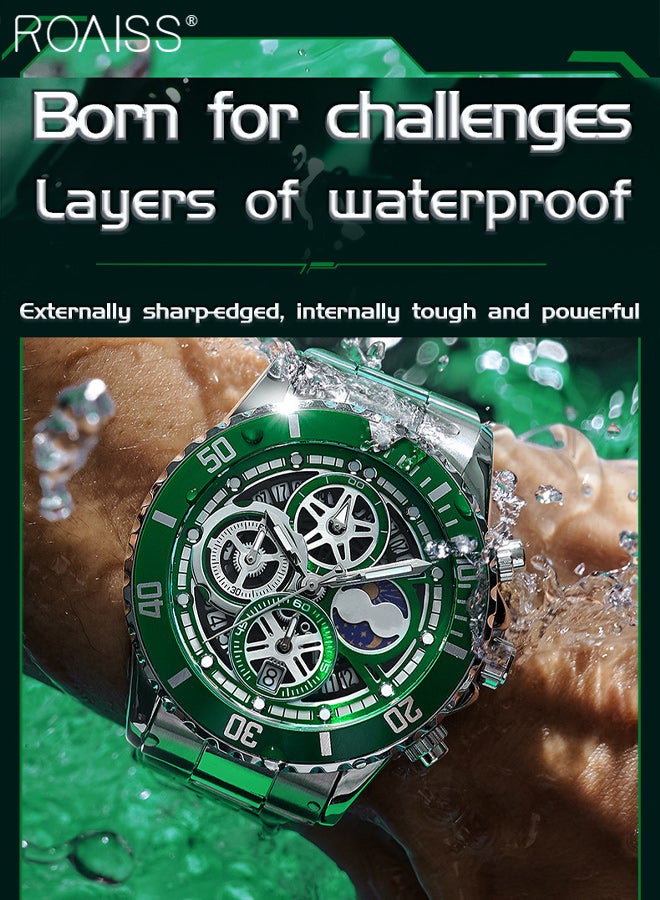 رويس ساعة كوارتز رجالية للأعمال مع شاشة عرض تناظرية وقرص دائري مع عرض تقويم طور القمر، ساعة يد متعددة الوظائف فاخرة وخفيفة الوزن ومقاومة للماء كهدية للرجال - Image 2