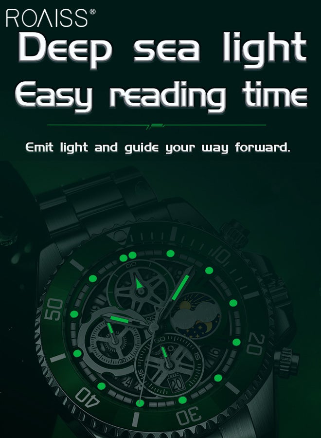 رويس ساعة كوارتز رجالية للأعمال مع شاشة عرض تناظرية وقرص دائري مع عرض تقويم طور القمر، ساعة يد متعددة الوظائف فاخرة وخفيفة الوزن ومقاومة للماء كهدية للرجال - Image 4