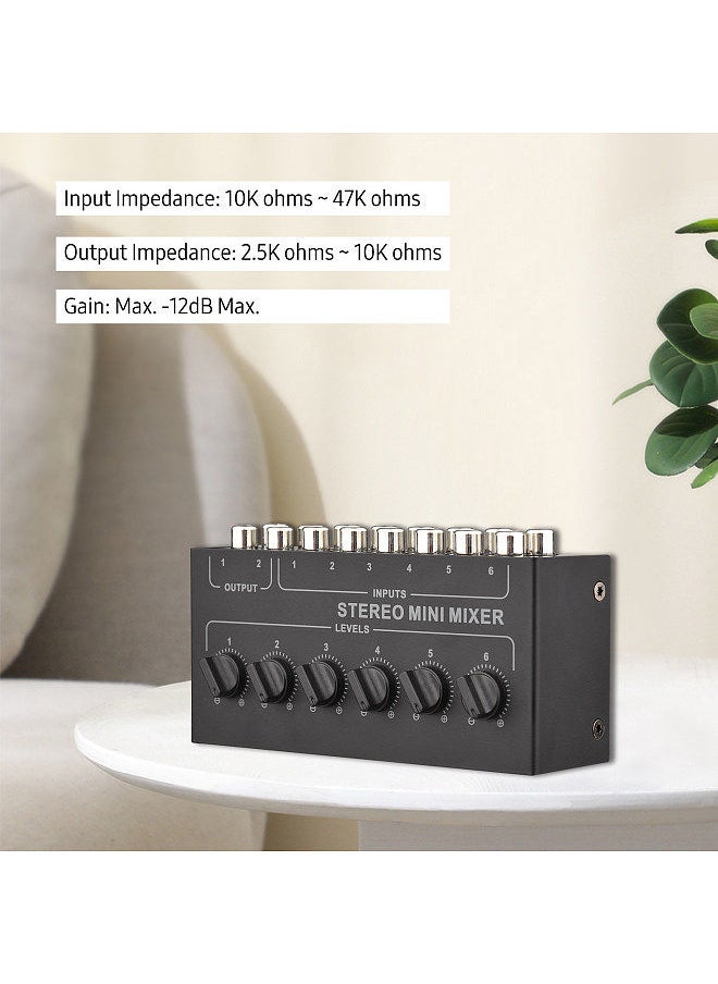 Mini Stereo 6 Channel Passive Mixer Rca Portable Audio Mixer 6 In 2 Out Stereo Distributor Volume Control No Battery Required