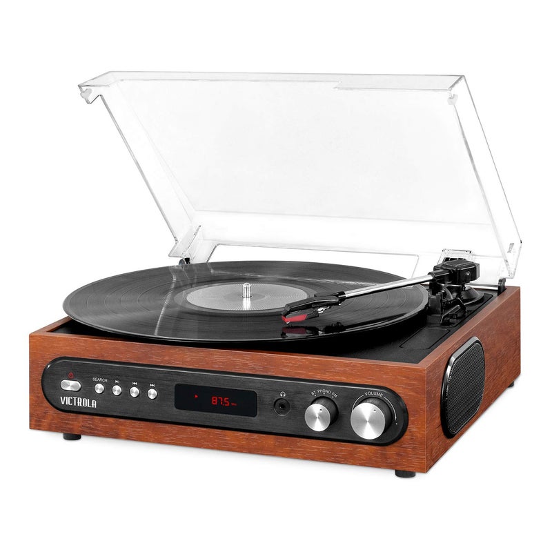 Victrola All-in-1 Bluetooth Record Player with Built in Speakers and 3-Speed Turntable Mahogany (VTA-65-MAH) - Image 1