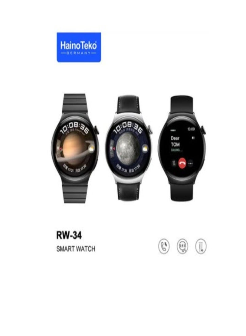 Haino Teko RW34 Smart Watch IPS HD AMOLED Display Screen With Three Strap Stainless Steel and Leather - Image 1