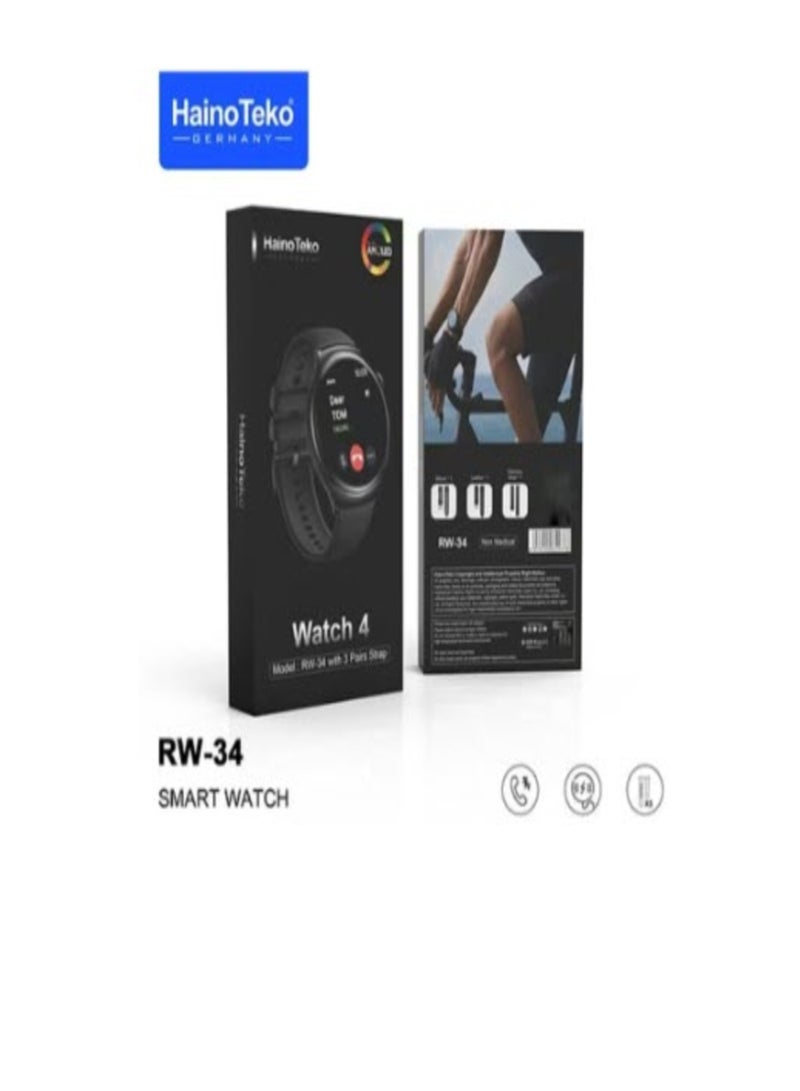 Haino Teko RW34 Smart Watch IPS HD AMOLED Display Screen With Three Strap Stainless Steel and Leather - Image 2