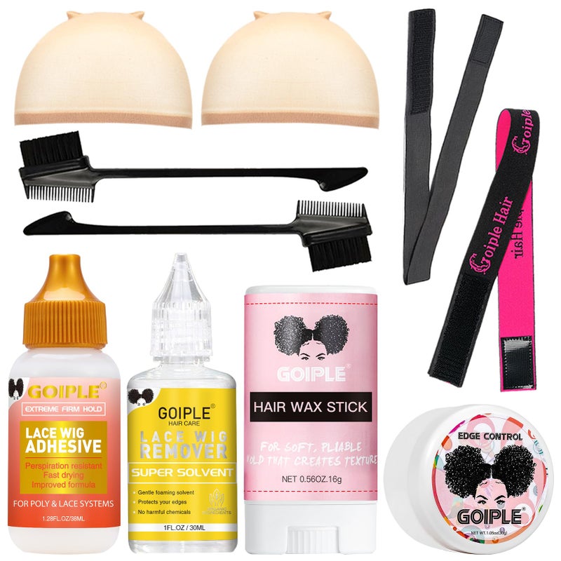 Goiple Lace Front Wig Glue Set - Waterproof With Tools, Hair Wax Stick, Remover, Edge Control Wax, Wig Band, and Dual Brush - Image 1