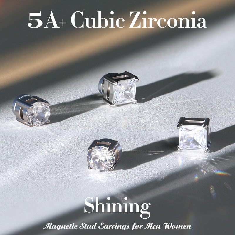 Jstyle 2 Pairs Stainless Steel Magnetic Stud Earrings for Men Women Non-piercing CZ Hypoallergenic 5-8MM - Image 3