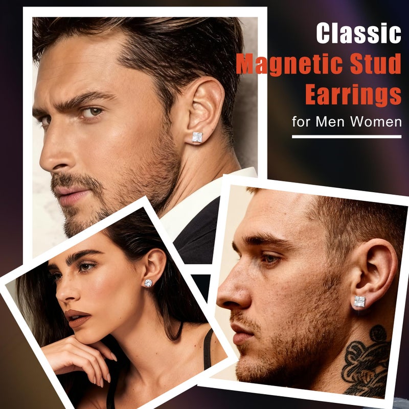 Jstyle 2 Pairs Stainless Steel Magnetic Stud Earrings for Men Women Non-piercing CZ Hypoallergenic 5-8MM - Image 4