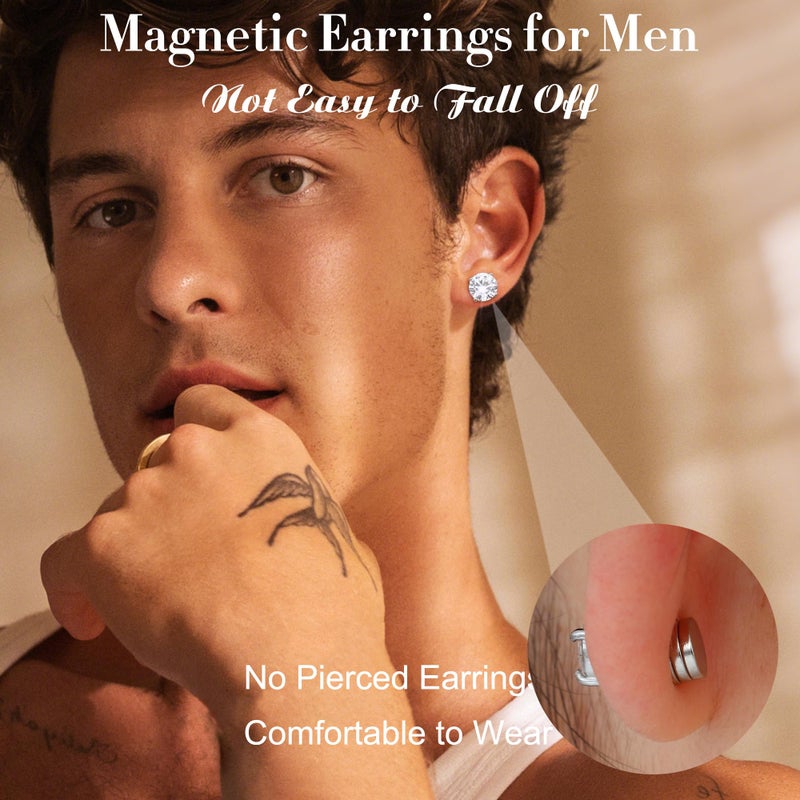 Jstyle 2 Pairs Stainless Steel Magnetic Stud Earrings for Men Women Non-piercing CZ Hypoallergenic 5-8MM - Image 5